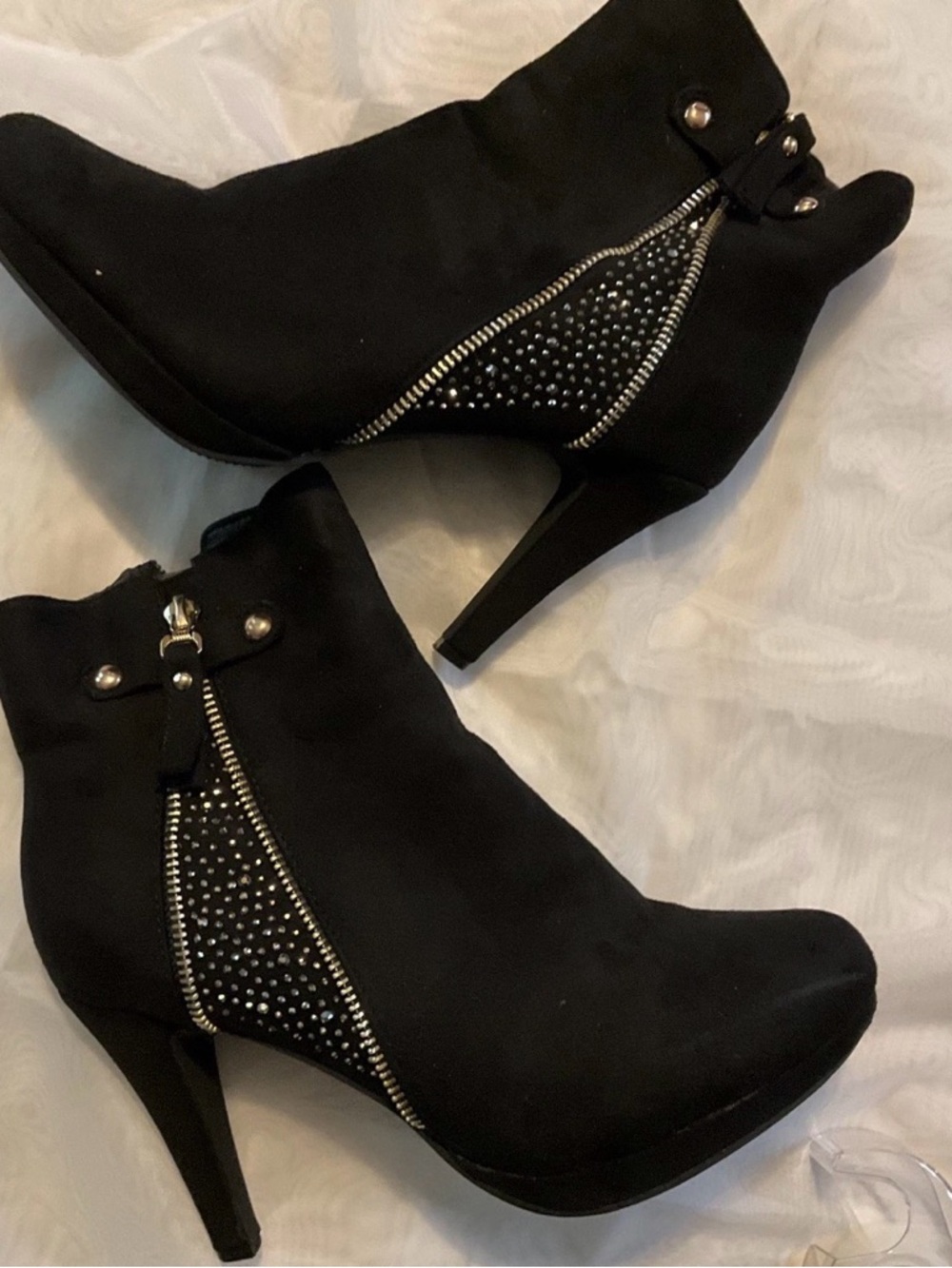 Black Stud-Accent High Heel Ankle Booties